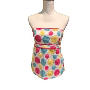 Lilly Pulitzer Strapless Floral Embroidered Top Size 8 Cotton Summer